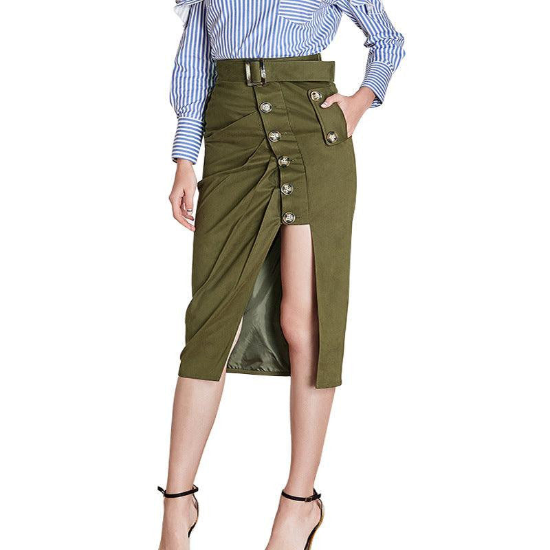 Jamya Belted Midi Hollow Out Hem Skirt