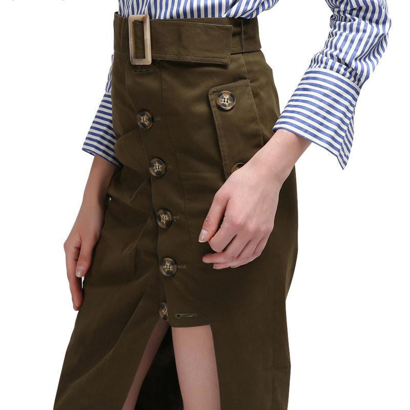 Jamya Belted Midi Hollow Out Hem Skirt