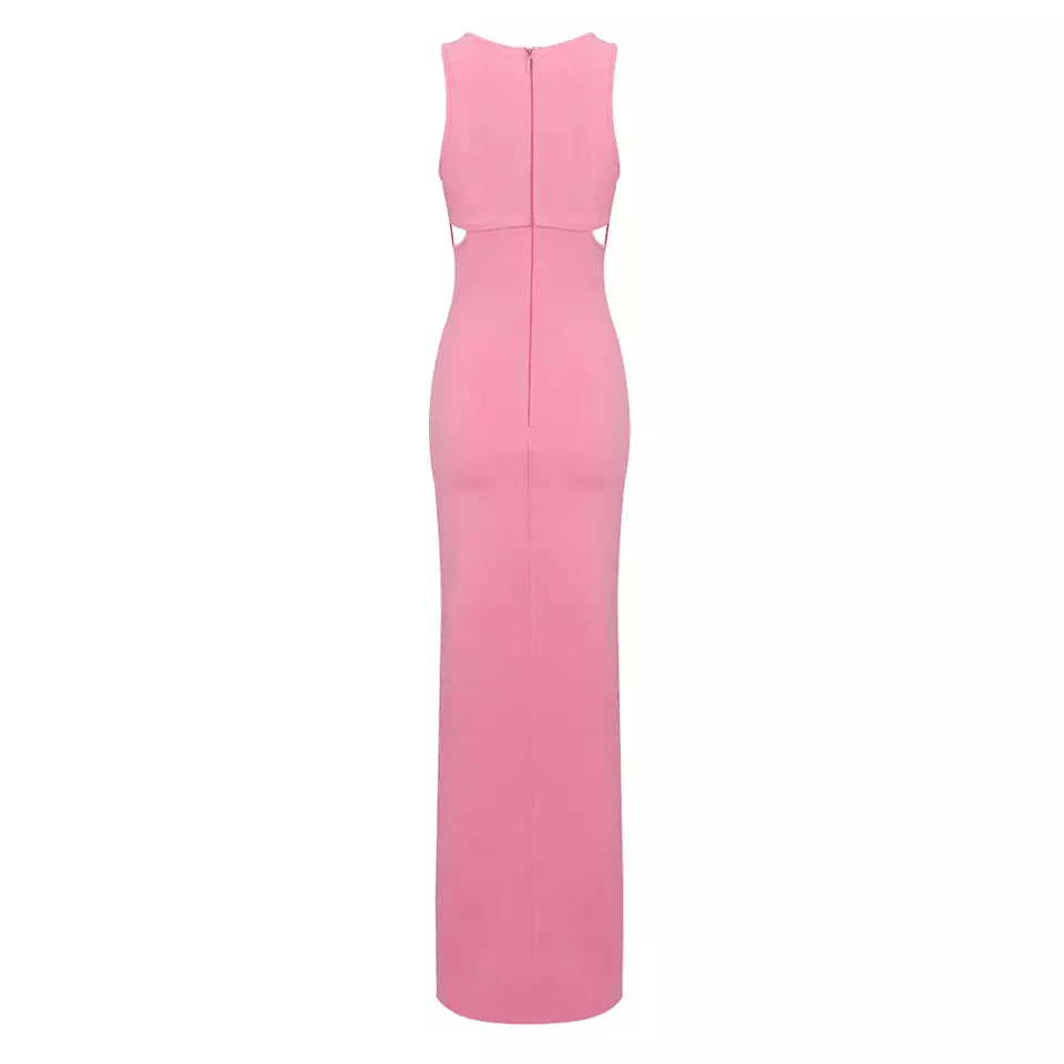 Jane Sleeveless Round Neck Double Side Slit Ring Embellished Maxi Dress