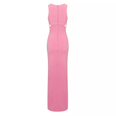 Jane Sleeveless Round Neck Double Side Slit Ring Embellished Maxi Dress