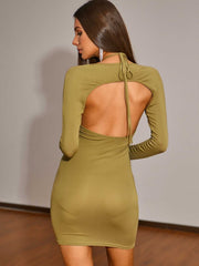 jersey fabric backless Halter Bodycon Dress With Top