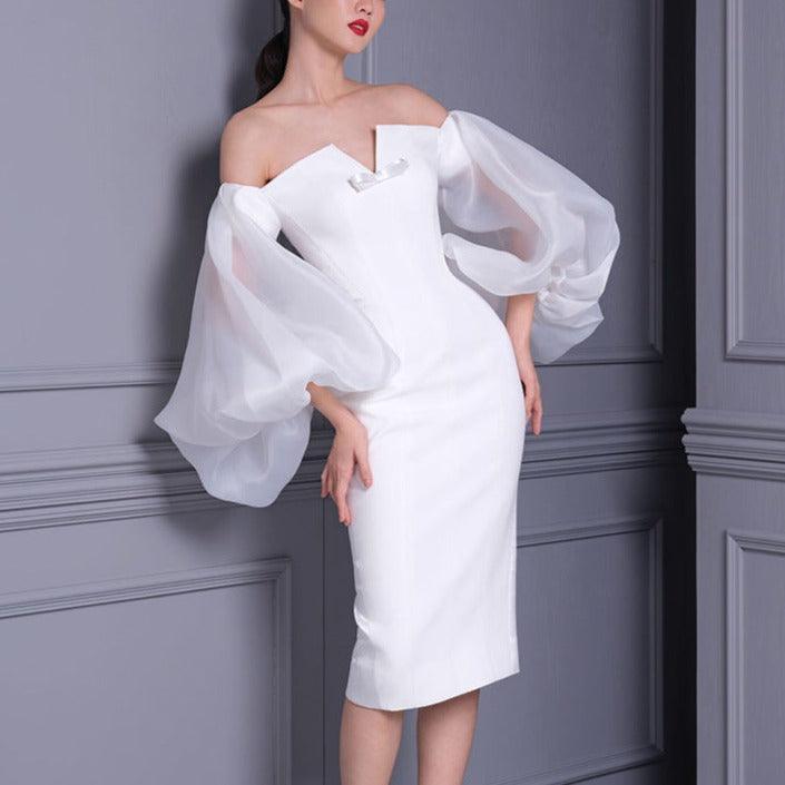 Jessamine Off Shoulder Organza Puff Sleeves Midi Dress