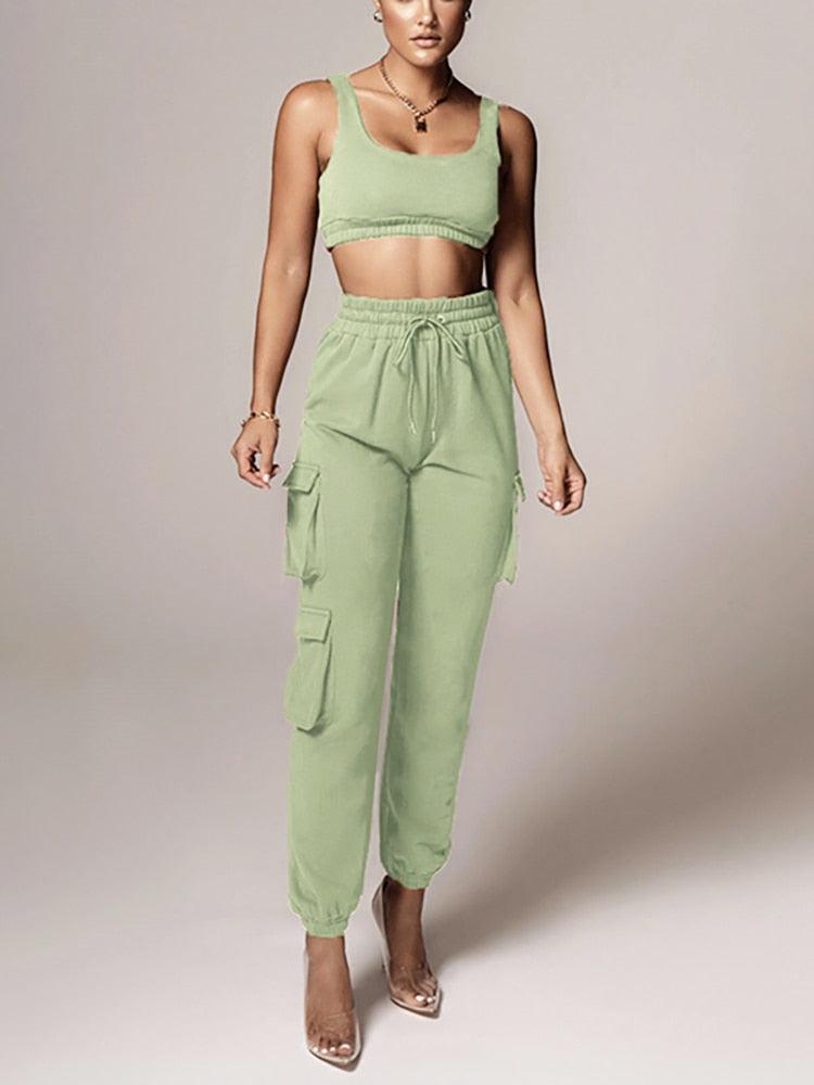 Joana Solid Tank Top & Cargo Jogger Pants Set