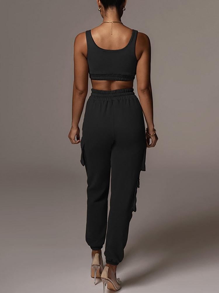 Joana Solid Tank Top & Cargo Jogger Pants Set