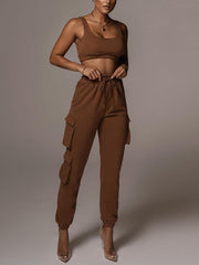 Joana Solid Tank Top & Cargo Jogger Pants Set