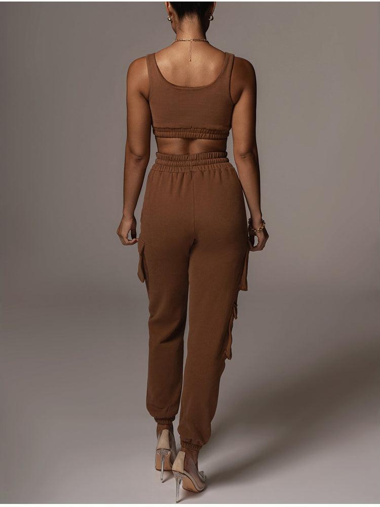 Joana Solid Tank Top & Cargo Jogger Pants Set