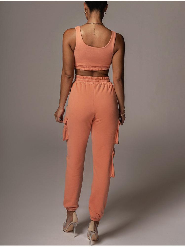 Joana Solid Tank Top & Cargo Jogger Pants Set