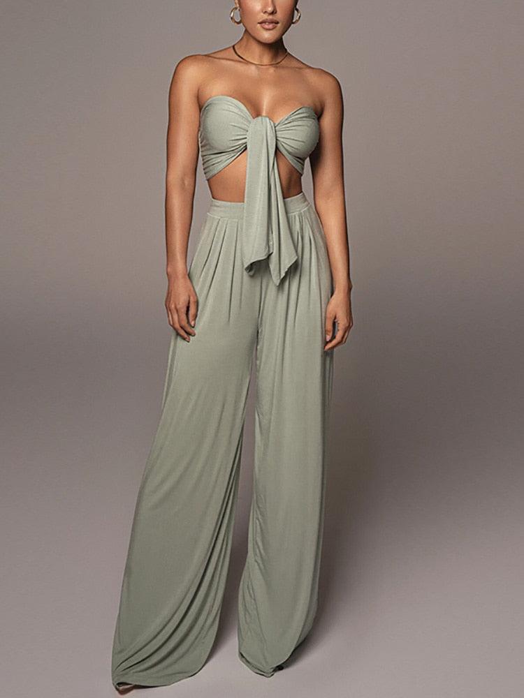 Julieth Strapless Top & Wide Pants Set