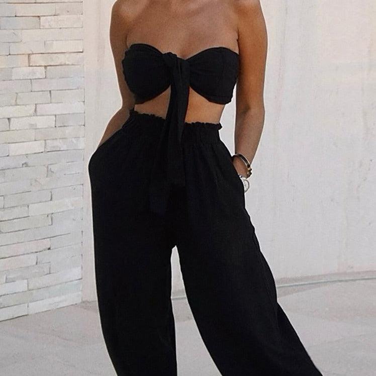 Julieth Strapless Top & Wide Pants Set