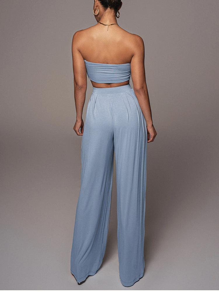 Julieth Strapless Top & Wide Pants Set