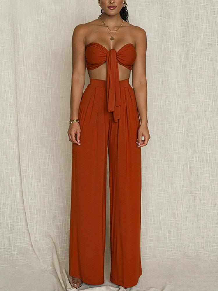 Julieth Strapless Top & Wide Pants Set