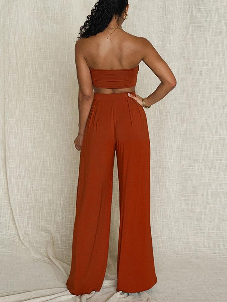 Julieth Strapless Top & Wide Pants Set