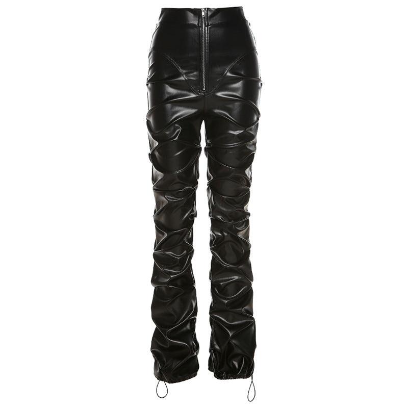 Katelyn Solid Ruched Leather Pants