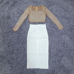 Kira Beaded Long Sleeve Crop Top & Skirt Set