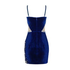 Kitty Strappy Velvet Sweetheart Crystal Trim Mesh Mini Dress