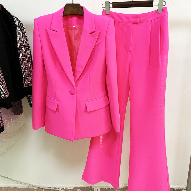 Klyda Solid Single Breasted Blazer & Flare Pants Set