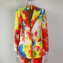 Leather Allover Paint Print Blazer Top & Pants Set