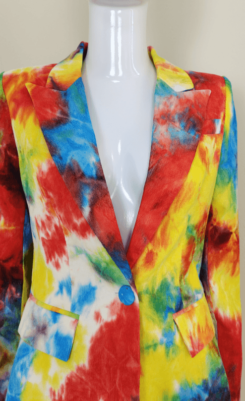 Leather Allover Paint Print Blazer Top & Pants Set