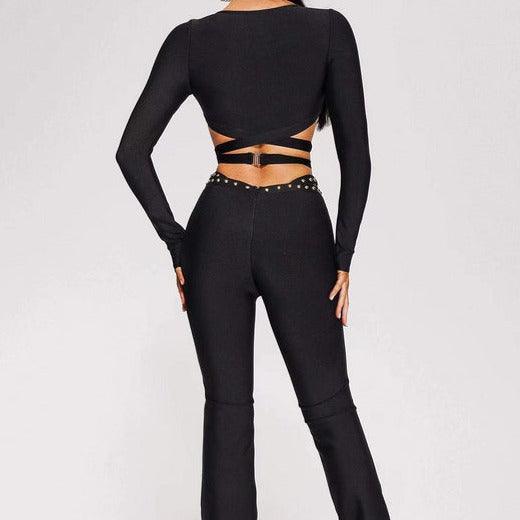 Miley Long Sleeve O Ring Embellishment Top & Flared Pants Set