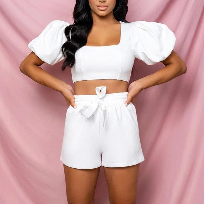 Millie Puff Sleeve Crop Top & Mini Shorts Set