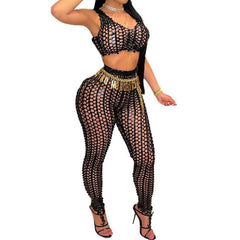 Mira Fishnet Sleeveless Crop Top & Skinny Pants Set