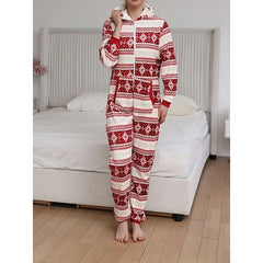 Women's Pajamas Jumpsuit Elk Snowflake Warm Fashion Casual Home Christmas Daily Polyester Breathable Hoodie Long Sleeve Pocket Fall Winter Black White