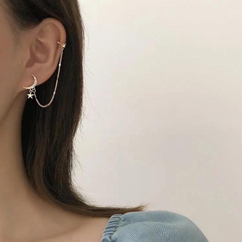 Peronel Zircon Earclip Chain Stud Earrings