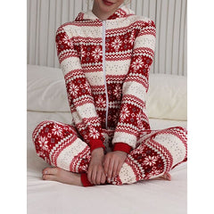 Women's Pajamas Jumpsuit Elk Snowflake Warm Fashion Casual Home Christmas Daily Polyester Breathable Hoodie Long Sleeve Pocket Fall Winter Black White