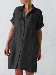 Lapel Short Sleeve Pocket Shirt Dress