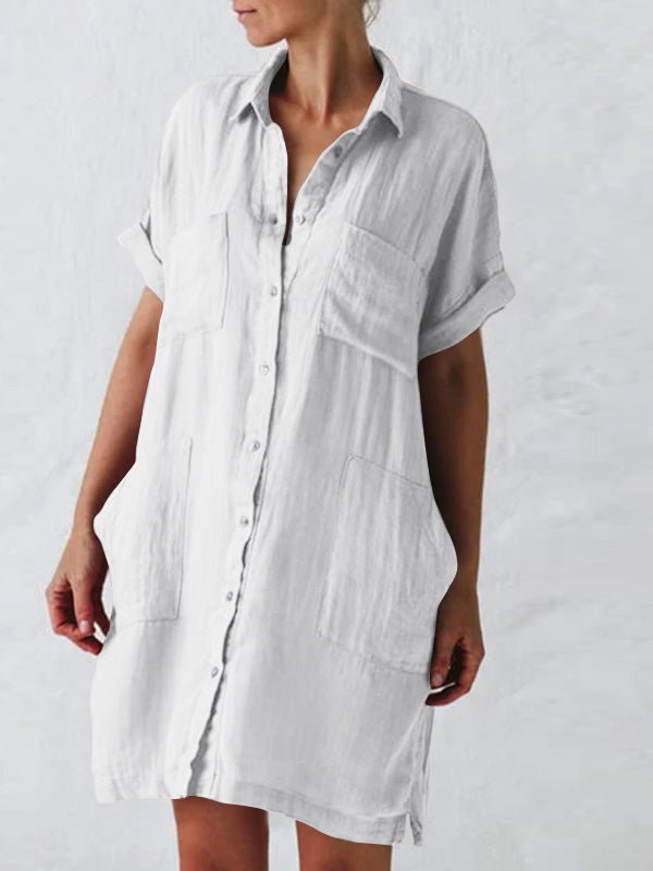 Lapel Short Sleeve Pocket Shirt Dress