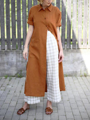 Loose Lapel Button Short Sleeve Shirt Dress