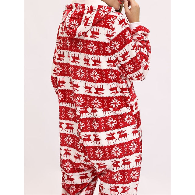 Women's Pajamas Jumpsuit Elk Snowflake Warm Fashion Casual Home Christmas Daily Polyester Breathable Hoodie Long Sleeve Pocket Fall Winter Black White