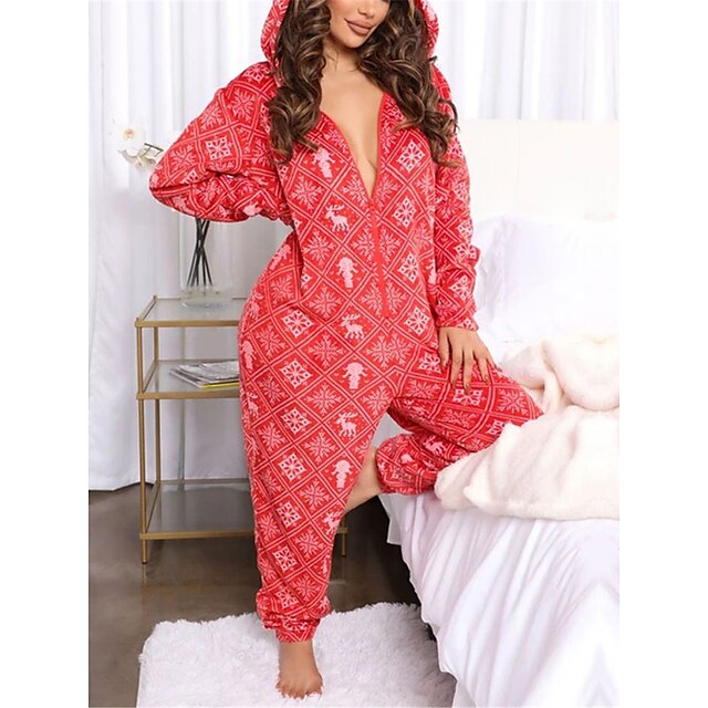 Women's Pajamas Jumpsuit Leopard Star Warm Comfort Plush Home Christmas Flannel Warm Breathable Hoodie Long Sleeve Pocket Fall Winter Leopard Print Moon blue